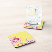 Roze rozen op geel kurk Onderzetter (Rechterzijde)