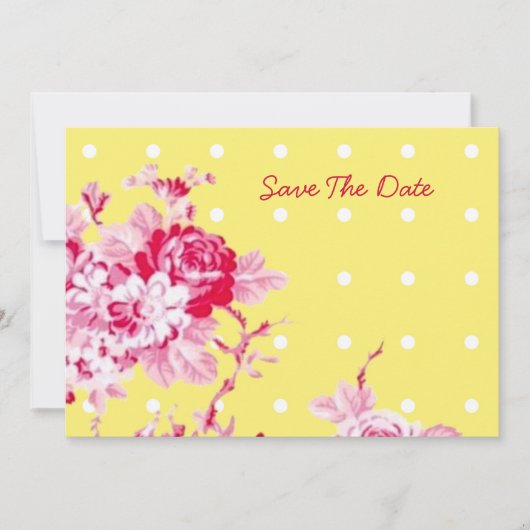 Roze rozen op geel sparen de datum save the date (Voorkant)