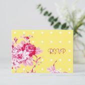Roze rozen op gele bruiloftsreceptie RSVP Kaart (Staand voorkant)