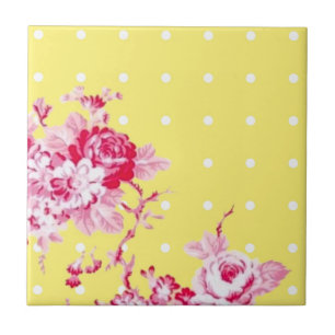 Roze rozen op gele Tegel Tegeltje