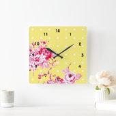 Roze rozen op gele wandklok (Huis)