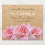 Roze Rozen op Glitzy Gold Mousserende Wijn Label Sparkling Wijnetiket (Enkel label)