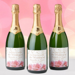 Roze Rozen op Glitzy White Mousserende Wijn Label Sparkling Wijnetiket