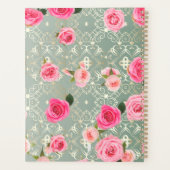 roze rozen op Gold Blauwgroen Damask (aangepaste  Planner (Achterkant)