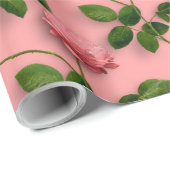 Roze rozen op groen stootpatroon cadeaupapier (Rol Hoek)