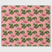 Roze rozen op groen stootpatroon cadeaupapier (Vlak)