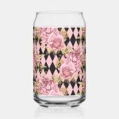 Roze rozen op Harlekijn-monogram   Blikvorm Glas (Achterkant)
