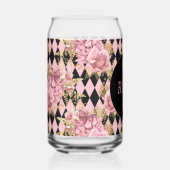 Roze rozen op Harlekijn-monogram Blikvorm Glas (Rechts)