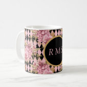 Roze rozen op Harlekijn-monogram   Koffiemok (Voorkant links)
