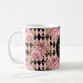 Roze rozen op Harlekijn-monogram   Koffiemok (Links)