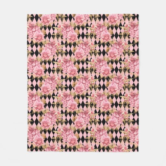Roze rozen op Harlequin Fleece Deken (Voorkant)