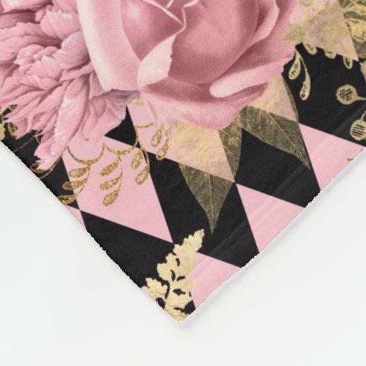 Roze rozen op Harlequin Fleece Deken (Hoek)