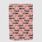  roze rozen op Harlequin Golfhanddoek (Voorkant)