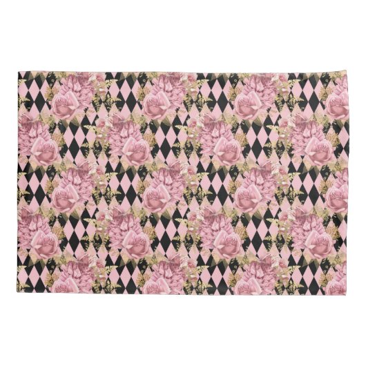  roze rozen op Harlequin Kussensloop (Achterkant)