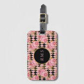 Roze rozen op Harlequin Monogram Bagagelabel (Voorkant (verticaal))