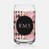 Roze rozen op Harlequin Monogram Blikvorm Glas (Voorkant)