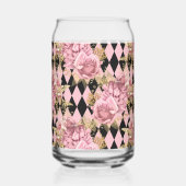 Roze rozen op Harlequin Monogram Blikvorm Glas (Achterkant)