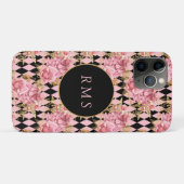 Roze rozen op Harlequin Monogram Case-Mate iPhone Case (Achterkant (horizontaal))