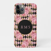 Roze rozen op Harlequin Monogram Case-Mate iPhone Case (Achterkant)