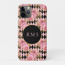 Roze rozen op Harlequin Monogram Case-Mate iPhone Case