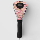 Roze rozen op Harlequin Monogram Golfheadcover (Voorkant)