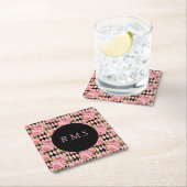 Roze rozen op Harlequin Monogram Kartonnen Onderzetters (Insitu)