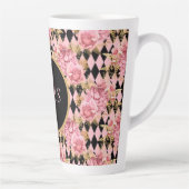 Roze rozen op Harlequin Monogram Latte Mok (Rechts)