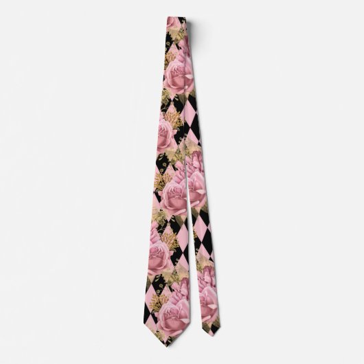 Roze rozen op Harlequin Stropdas (Voorkant)