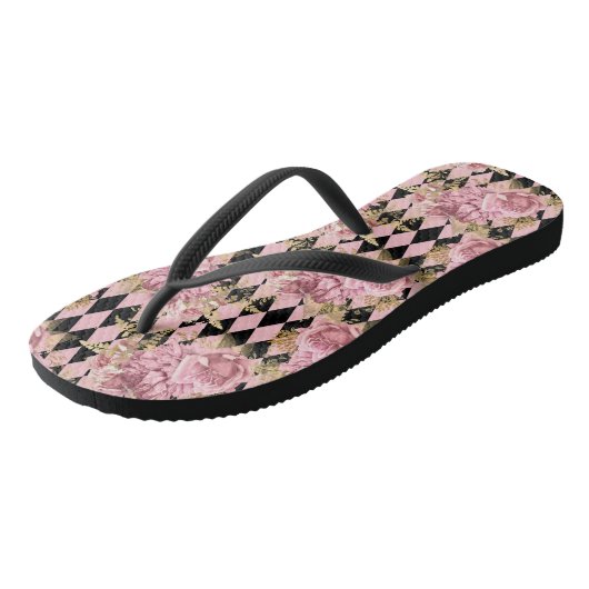 Roze rozen op Harlequin Teenslippers (Schuin)