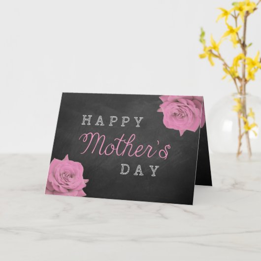 Roze rozen op het bord Happy Moederdag Kaart (Gele Bloem)