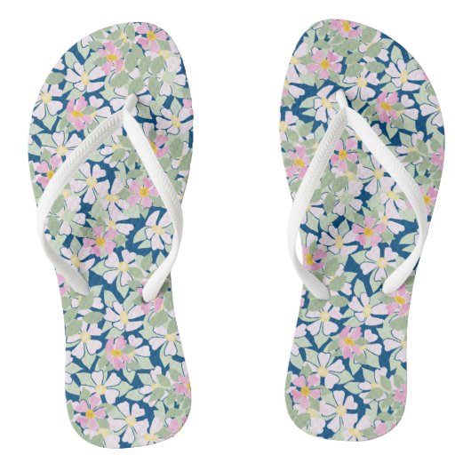roze Rozen op het Deep Blue Floral Pattern Teenslippers (Voetbed)