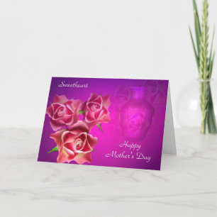 Roze Rozen op het Gelukkige Moederdag van de Kaart
