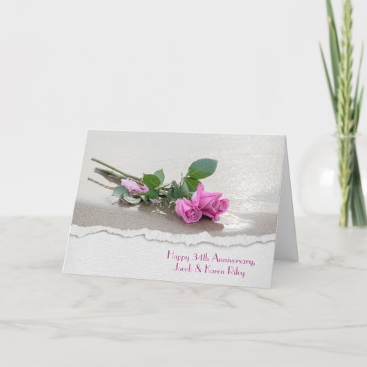 roze rozen op het strand voor trouwdag kaart (Voorkant)