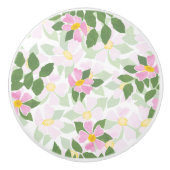 roze Rozen op het witte patroon Keramische Knop (Voorkant)