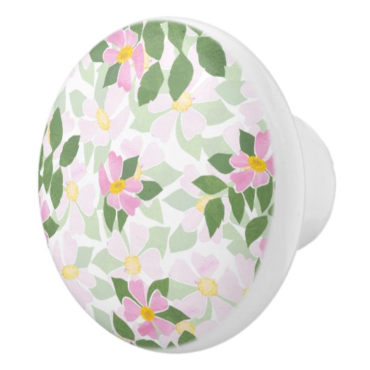 roze Rozen op het witte patroon Keramische Knop (Rechts)