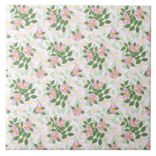  roze Rozen op het witte patroon Tegeltje (Voorkant)