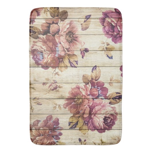  roze rozen op houten plank badmat (Voorkant Verticaal)