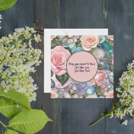 Roze rozen op iriserende kiezels zegeningen feestdagenkaart