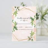 Roze Rozen op Lijst RSVP Kaartje (Staand voorkant)