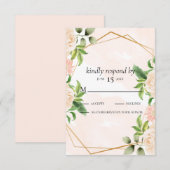 Roze Rozen op Lijst RSVP Kaartje (Voorkant / Achterkant)