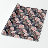 Roze rozen op Magic Night Sky Cadeaupapier (Uitgerold)