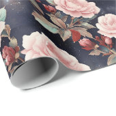 Roze rozen op Magic Night Sky Cadeaupapier (Rol Hoek)