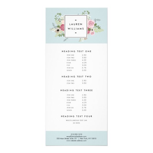 roze rozen op Mint Antiek Blauw Reclamekaart (Voorkant)