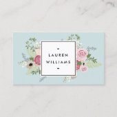  roze rozen op Mint Antiek Blauw Visitekaartje (Voorkant)