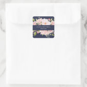  Roze Rozen op Navy Blue | Bloemen Vierkante Sticker (Tas)