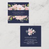  roze rozen op Navy Blue | Floral Vierkante Visitekaartje (Voorkant / Achterkant)
