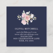  roze rozen op Navy Blue | Floral Vierkante Visitekaartje (Achterkant)