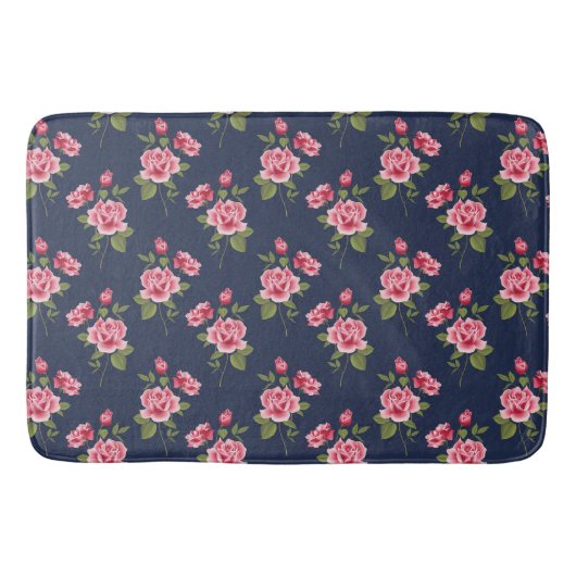 Roze rozen op Navy Blue, Shabby, Large Bath Mat (Voorkant)