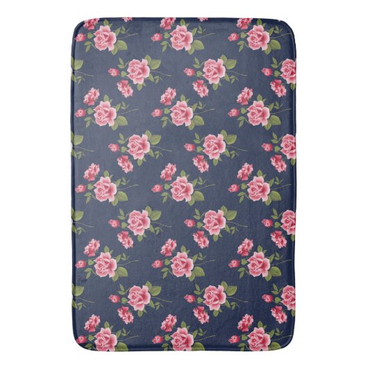 Roze rozen op Navy Blue, Shabby, Large Bath Mat (Voorkant Verticaal)