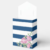 Roze Rozen op Navy Stripes Custom Bedankdoosjes (Geopend)